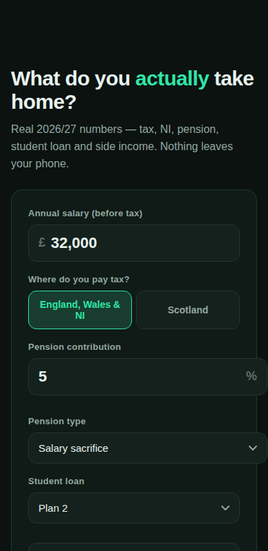 TakeHome app showing a salary breakdown